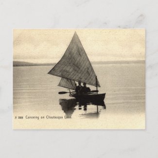 Canoeing on Lake Chatauqua New York 1905 Vintage postcard