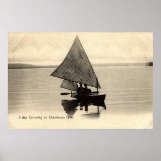Canoeing on Lake Chatauqua New York 1905 Vintage print