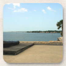 Canon on platform over inlet in St. Augustine Beverage Coaster