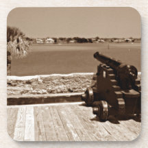 Canon over inlet sepia 1 beverage coasters