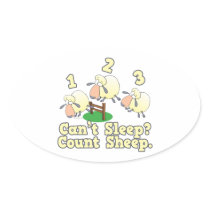 cant sleep count sheep cute cartoon design oval sticker