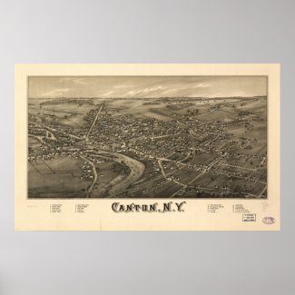Canton New York 1885 Antique Panoramic Map Posters