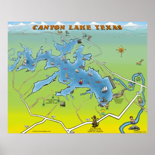 Canyon Lake Texas Cartoon Map Poster Zazzle