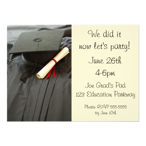 Cap, Gown, Diploma Graduation Party Invitations (front side)