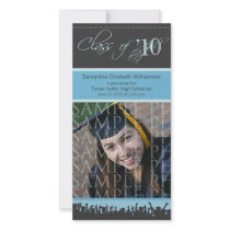 Cap & Gown Graduation Photo Announcement (blue) photo cards by GraduateShoppe Cap & Gown Graduation Photo Announcement (blue) photo cards