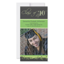 Cap & Gown Graduation Photo Announcement (green) photo cards by GraduateShoppe Cap & Gown Graduation Photo Announcement (green) photo cards
