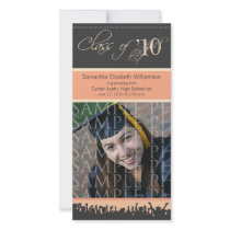Cap & Gown Graduation Photo Announcement (peach) photo cards by GraduateShoppe Cap & Gown Graduation Photo Announcement (peach) photo cards