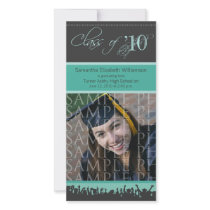 Cap & Gown Graduation Photo Announcement (teal) photo cards