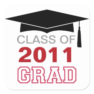 Cap & tassel red class year graduation gift tag sticker
