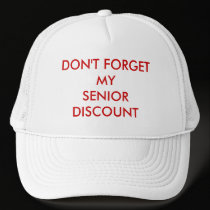 CAP, WHITE, SENIOR DISCOUNT hats