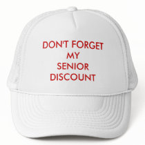 CAP, WHITE, SENIOR DISCOUNT hats