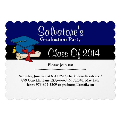 Cap With Diploma Blue Graduation Invitation (front side)