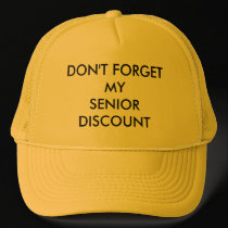 CAP, YELLOW, SENIOR DISCOUNT hats