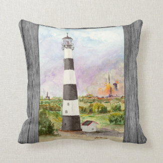 Cape Canaveral Lighthouse Rocket Launch Watercolor Pillow