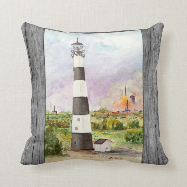 Cape Canaveral Lighthouse Rocket Launch Watercolor Pillow