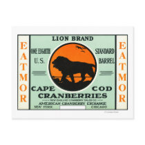 Cape Cod Lion Eatmor Cranberries Brand Label Postcards