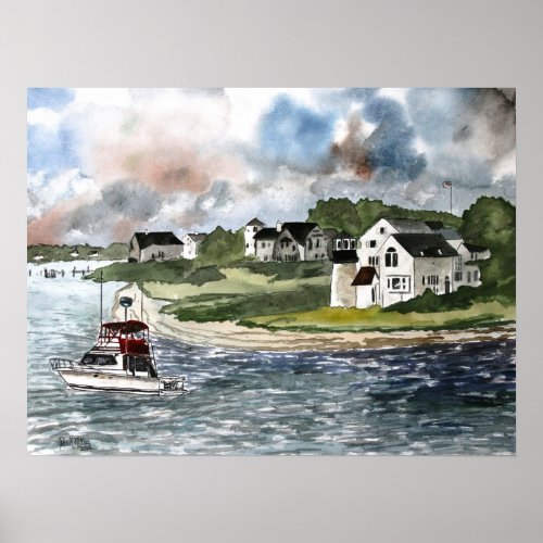 Cape Cod Massachusetts Lighthouse and boat print