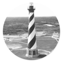 Cape Hatteras Lighthouse black and white photo Round Sticker