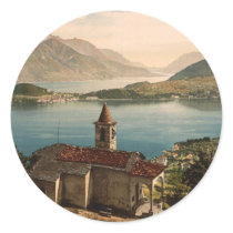 Capello St. Angelo and view of Bellagio, Lake Como Round Stickers