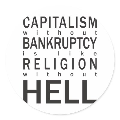 Capitalism Bankruptcy Religion Hell Round Sticker by fractalthinker