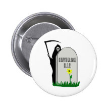 Capitalism R.I.P. Gravestone with Grim Reaper Pins