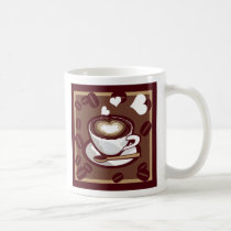 art, pop, mug, icon, lait, cafe, card, love, cute, funny, humor, aroma, brown, drink, heart, beans, happy, design, coffee, vector, symbol, refresh, graphic, morning, caffeine, colorful, cappuccino, illustration, cafe-au-lait, illustrations, Mug with custom graphic design