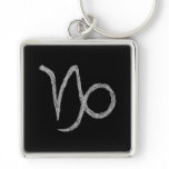 Capricorn. Zodiac Astrology Sign. Black. Key Chains