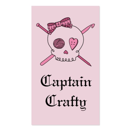 Captain Crafty Skull & Craft Supplies (Pink Back) Business Card Templates (front side)
