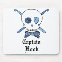 Captain Hook Skull & Crochet Hooks (Blue) Mouse Pads