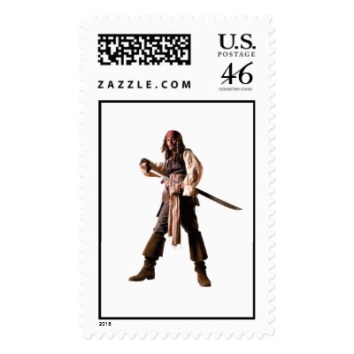 Captain jack sparrow standing drawing sword postage