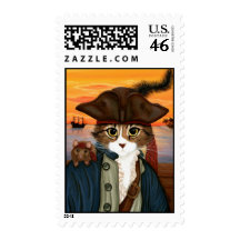 Captain Leo, Pirate Cat & Rat Fantasy Art Postage