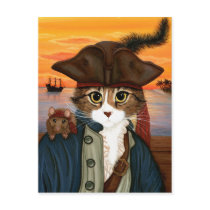 Captain Leo, Pirate Cat & Rat Fantasy Art Postcard