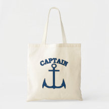 Captain Light Blue Anchor Canvas Tote Bag