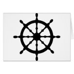 captain ship steering wheel greeting card