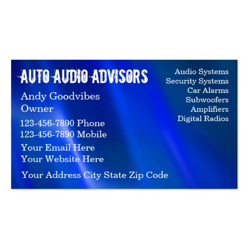 Car Audio Business Cards (back side)