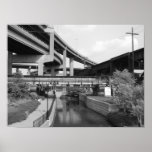 Car overpass train overpass and canal in Richmond Poster