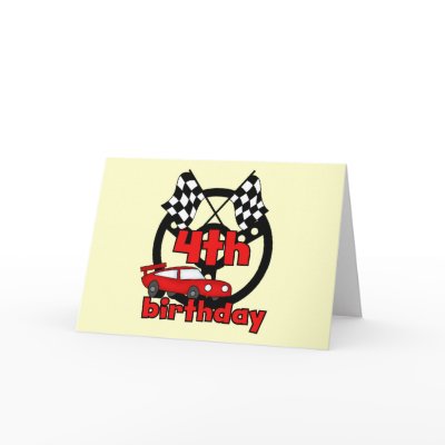 Car Racing 4th Birthday Tshirts and Gifts greeting card