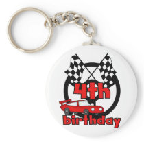 Car Racing 4th Birthday Tshirts and Gifts Key Chain