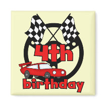 Car Racing 4th Birthday Tshirts and Gifts Refrigerator Magnets