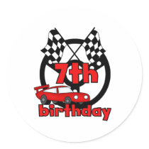Car Racing 7th Birthday Round Stickers