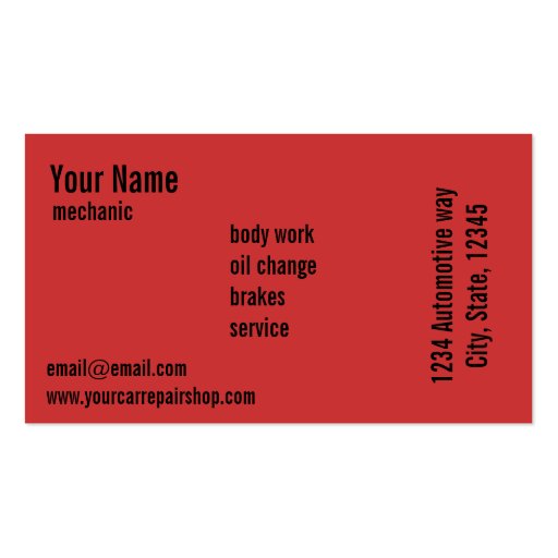 Car repair shop business card template (back side)