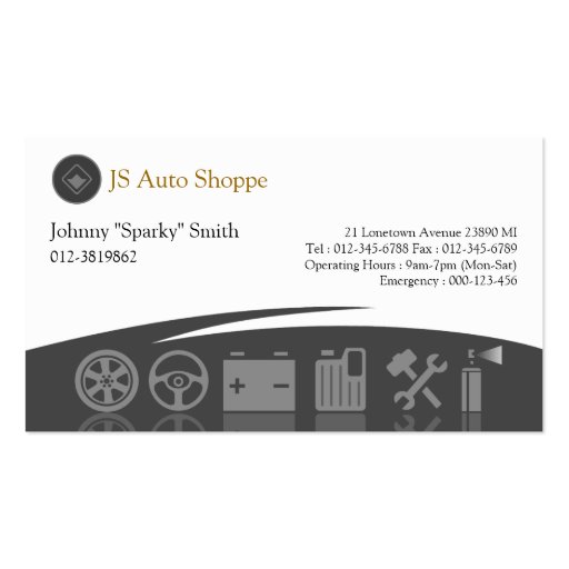 Car Service Icons Black Business Card (front side)