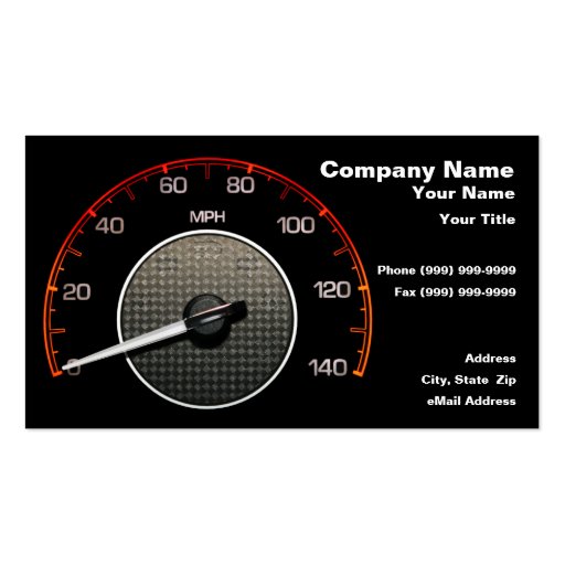 Car Speedometer Against Black Background Business Cards (front side)