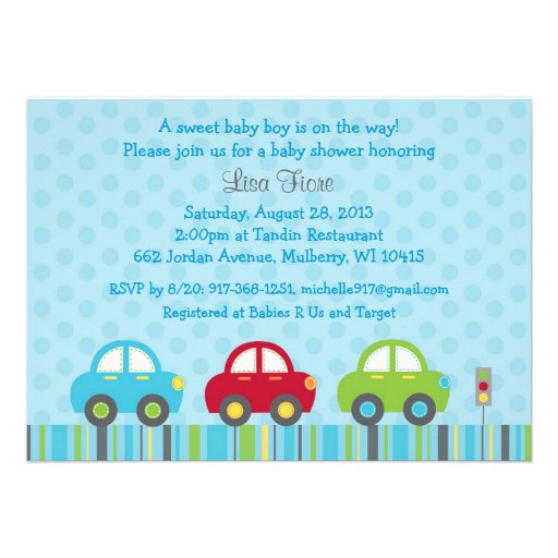 Car Transportation Baby Shower Invitations