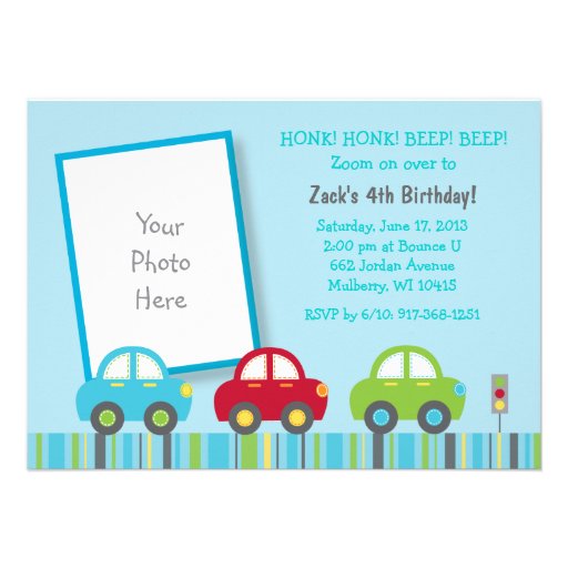 Car Transportation Birthday Invitations