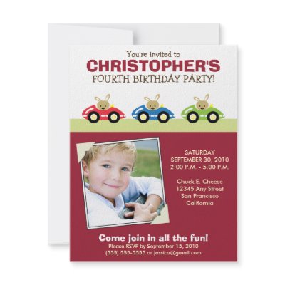 Car Trio Boy's Maroon Birthday Party Invitation by KidShoppe