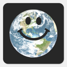 Cara feliz del smiley de la tierra calcomanía cuadradas personalizada
