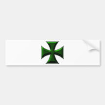 Carbon Fiber Iron Cross - Green Bumper Stickers