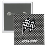 Carbon Fiber look Checkered Flag Pinback Button