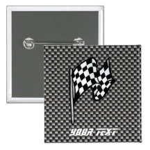 Carbon Fiber look Checkered Flag Pinback Button